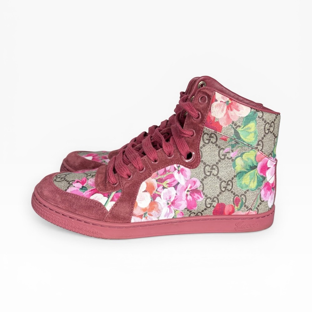 Gucci Women’s Floral High-Top Sneakers in Pink and Green Size 37 - Picture 3 of 10